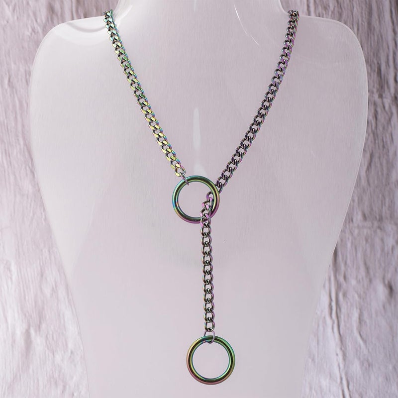 MIFYNN Heart O ring Slip Chain Necklaces for Women Stainless Steel Cuban Chain Bar Necklace Punk Rock Collar Necklace Handmade Adjustable Lariat Y Necklaces for Men - Image 2